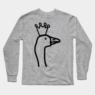 Portrait of a Cute Goose Wearing a Crown Outline Long Sleeve T-Shirt